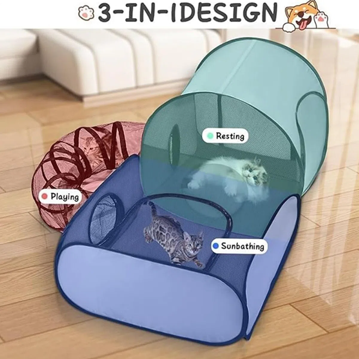 Parc D'extérieur pour Chat Enclos D'extérieur pour Chats D'intérieur Tente avec Sac De Rangement Tentes Portables pour L'extérieur Parc pour Chat Fermé avec Tunnel pour Chats, Lapins, Chiots