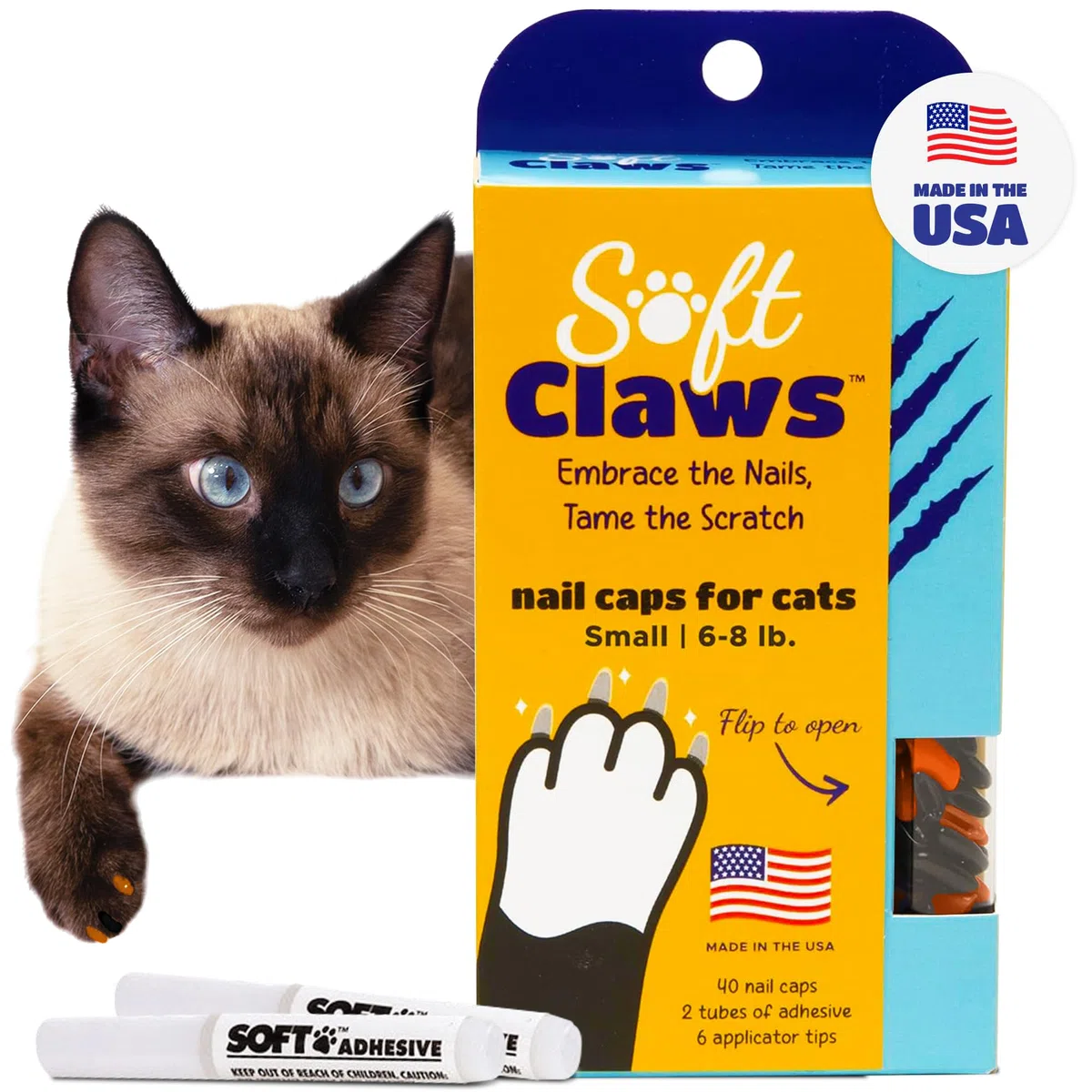 Feline Soft Claws Doux Bouchons à Ongles Griffes pour Chats et Chatons, Small, Noir/Orange