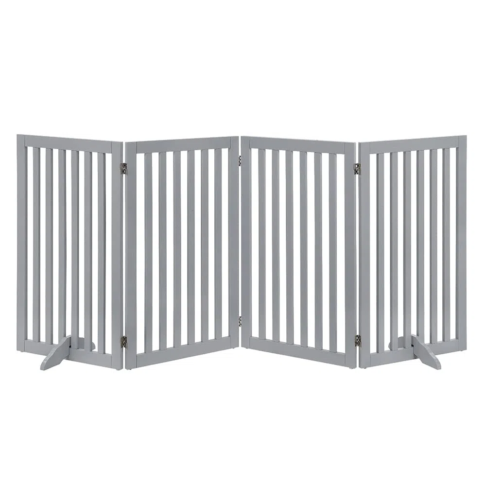 unipaws Barrière pour Chien, Barrière de sécurité barrière modulable Pliable pour Animaux de Compagnie, 91H cm 4 Panneaux, Gris Clair