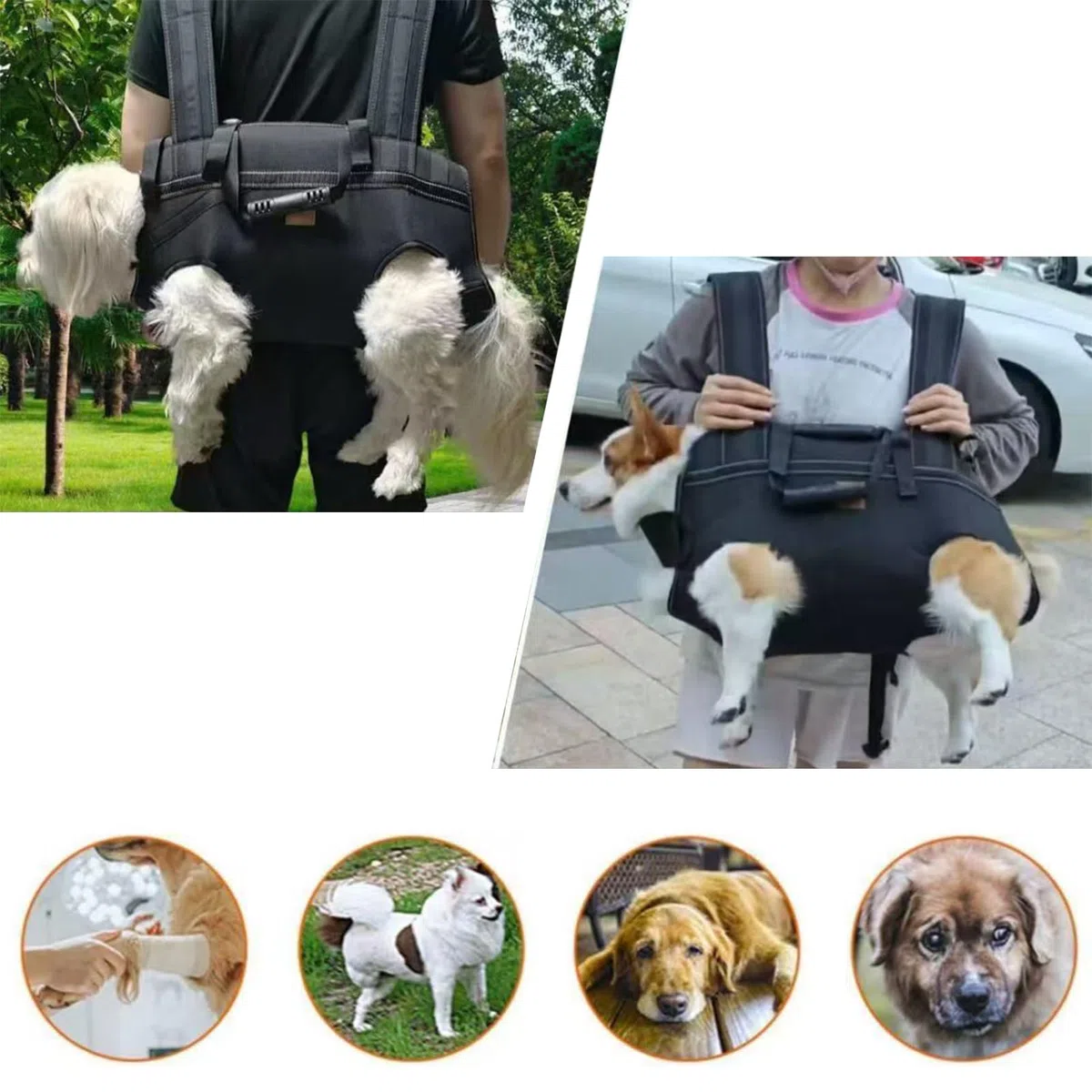 Écharpe de transport réglable et respirante pour chien, sac à dos de randonnée pour moto, voyage pour personnes handicapées pendant la marche, le toilettage, les escaliers, le sauvetage