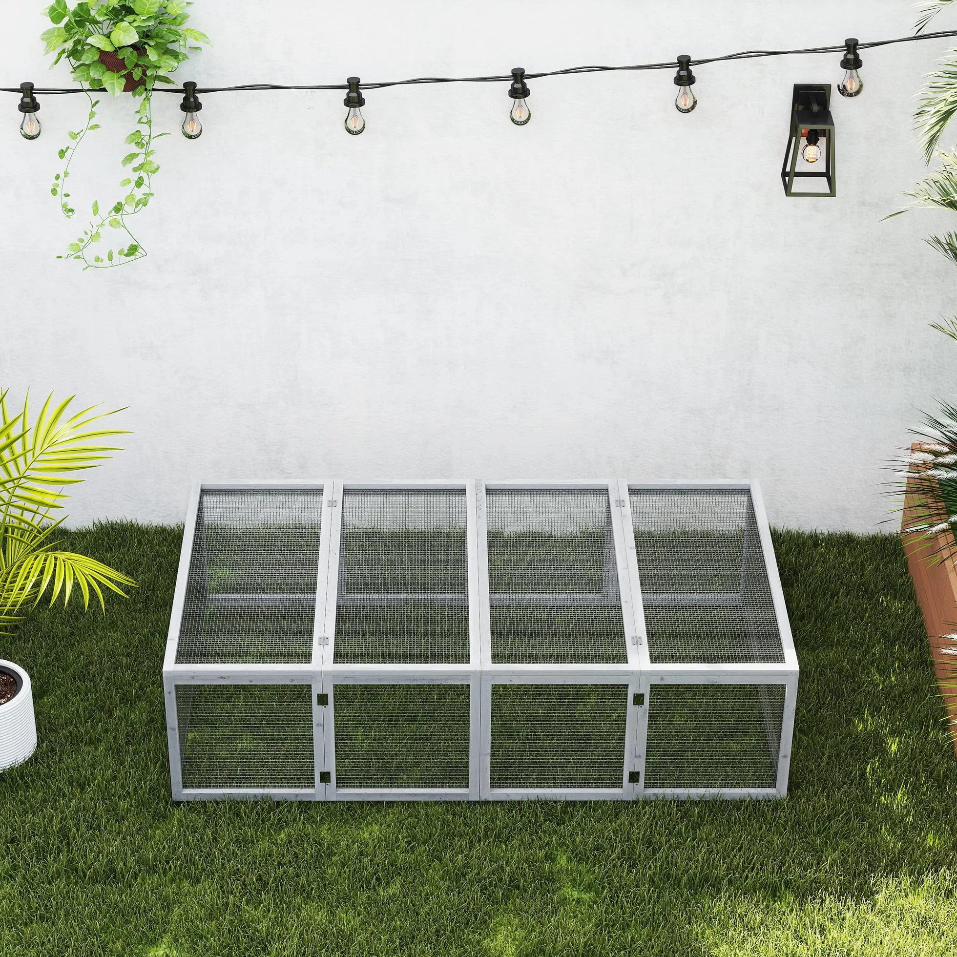 PawHut Clapier Cage à Lapins extérieur intérieur 2 Portes supérieures 181L x 100l x 48H cm Bois Massif Gris