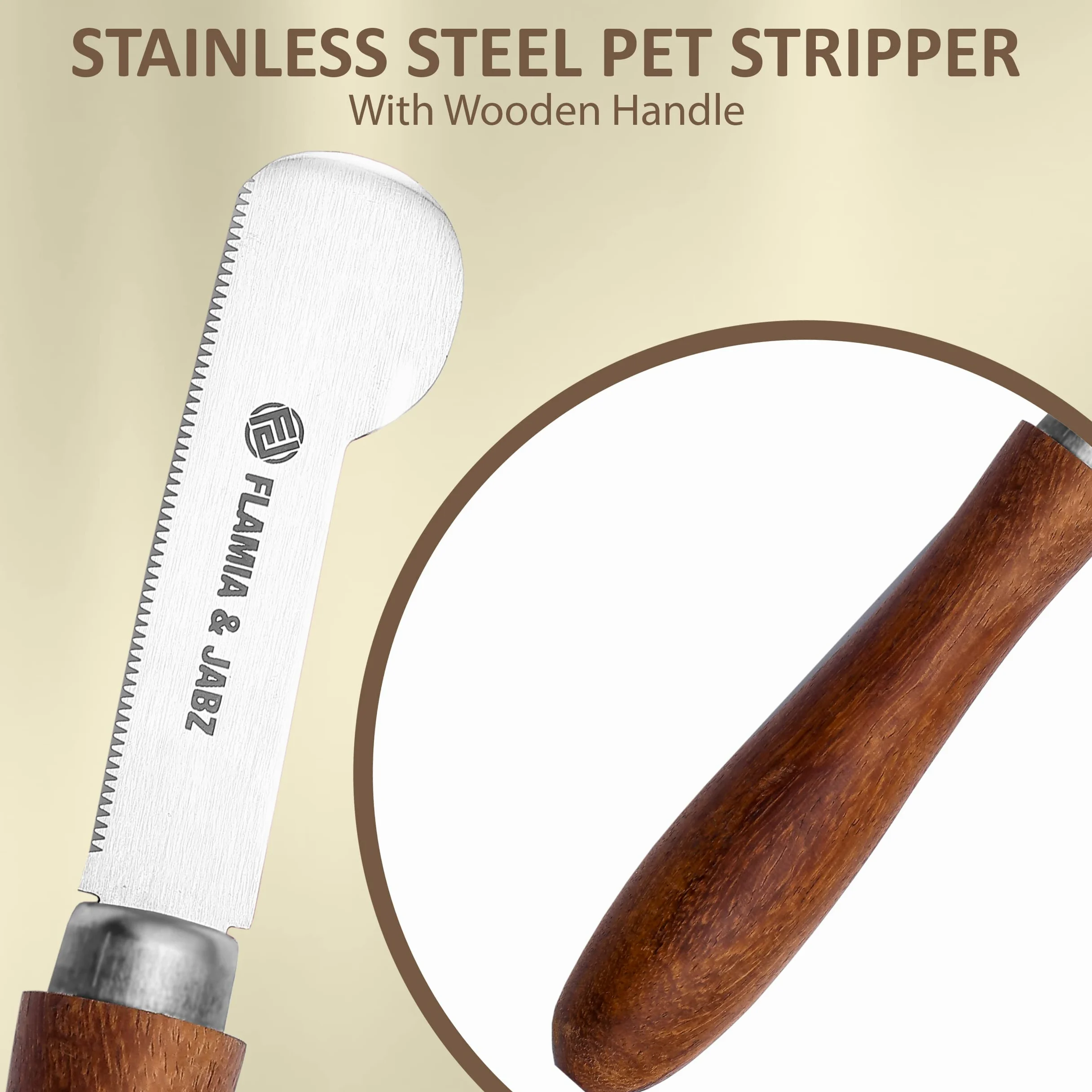 Couteau à dénuder professionnel pour chiens et animaux de compagnie, manche rond en bois avec lame en acier inoxydable (extra fin, droitier)