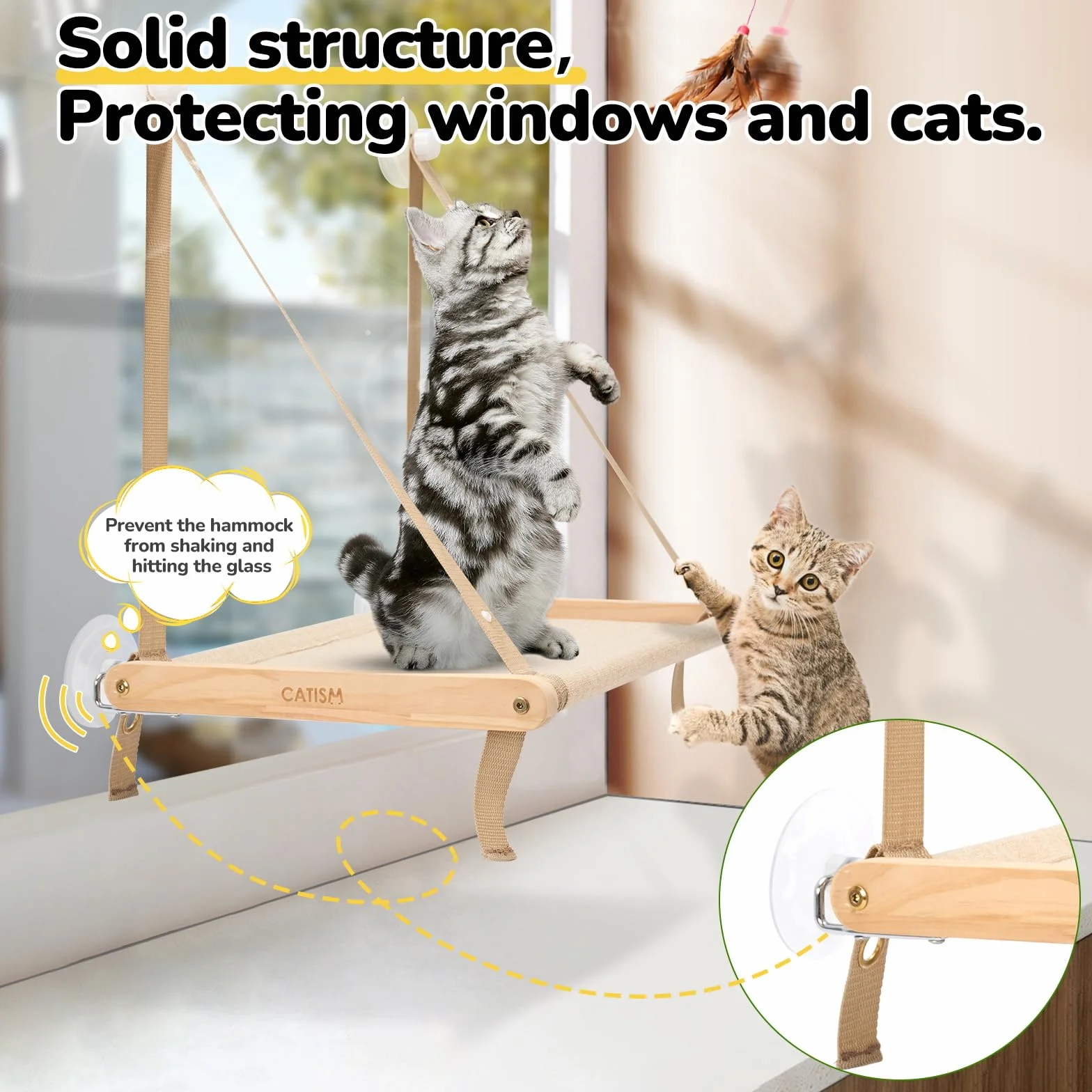 CATISM Pliable Hamac Chat Fenetre jusqu'à 20kg, Hamac pour Chat avec Ventouse Puissante, Tissu Lavable, Support pour Rebord de Fenêtre, Sac de Couchage pour Chats (50x38cm)