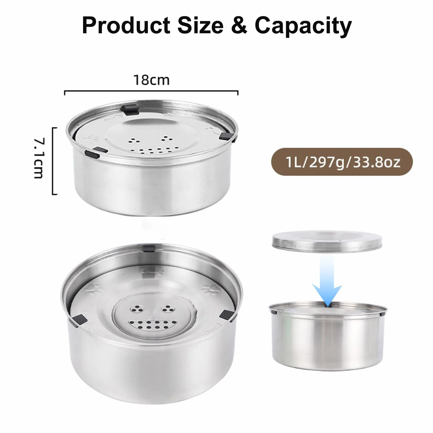 1 L Gamelle Anti Eclaboussure Chien Gamelle Acier Inoxydable Anti Débordement pour Chiens de Taille Moyenne
