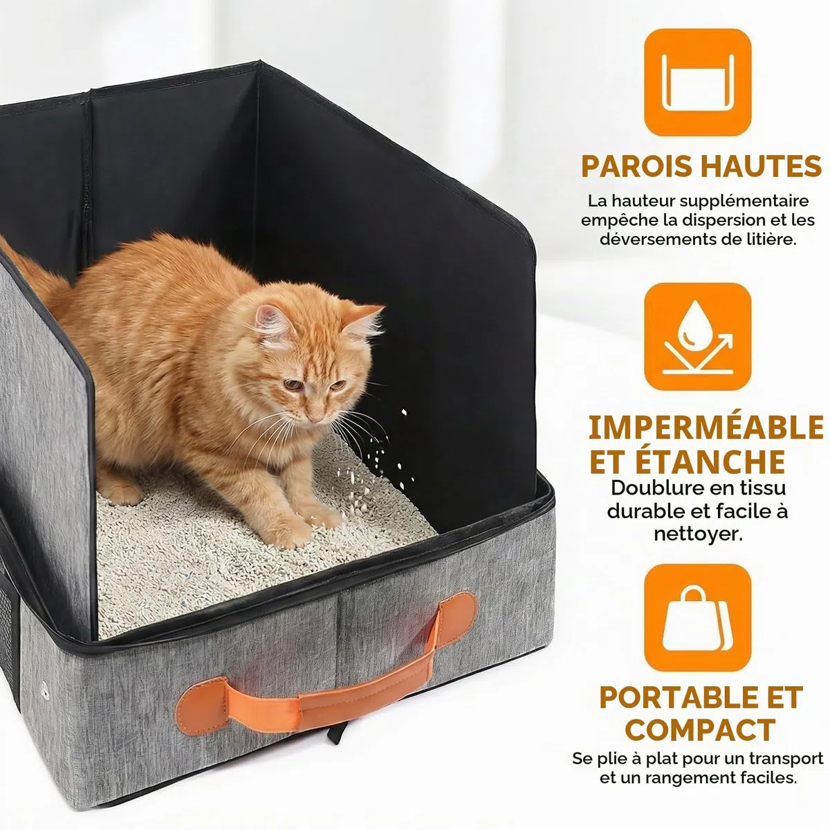 Bac À Litière De Voyage, Bac Litiere pour Chat Portable Et Pliable, Caisse Chat Litiere Et Portable, Litiere De Voyage en Tissu Oxford, Le Camping, Pliable, Étanche, 50 X 40 X 28 Cm, Gris