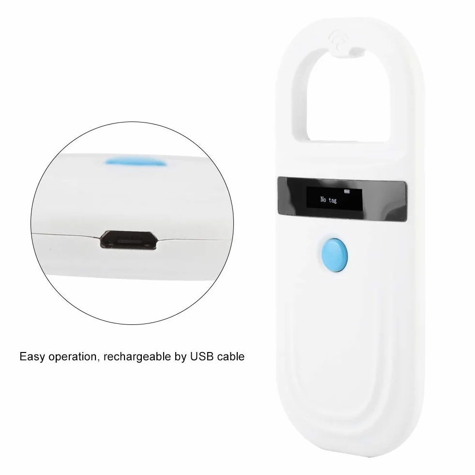 Lecteur de Puces RFID, Scanner de Puces d'identification pour Animaux de Compagnie avec Affichage OLED de Luminosité élevée de 0,91 Pouce 128 Pièces de Stockage d'informations d'étiquette