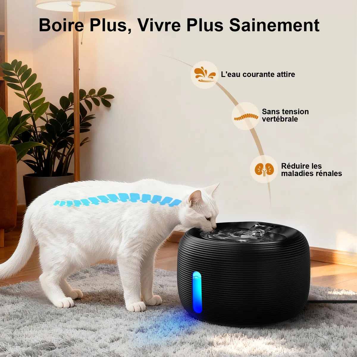 SIBAYS Fontaine a Eau Chat - 3,5L Fontaine à Eau pour Chat avec Pompe 25dB Ultra Silencieuse & Fenêtre LED - Fontaine a Eau Chien avec 2 Filtres à Charbon Actif, Sans BPA, Filtration Profonde, FS77,BK