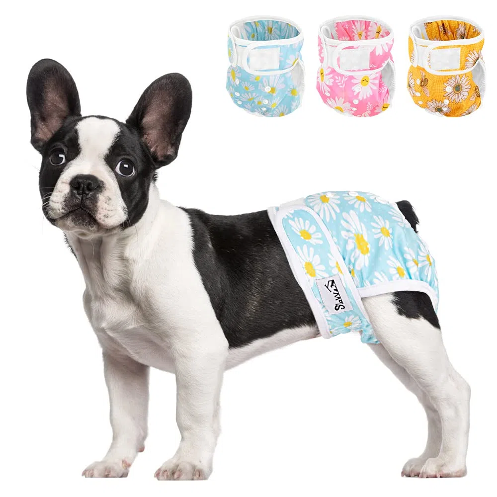 SlowTon Couche de Chien Lavable, 3 Pièces Sans Fuite, Confortable et Réutilisable, Avec Boucle Réglable, Pour Femelle, Miction Irritante à Haute Température